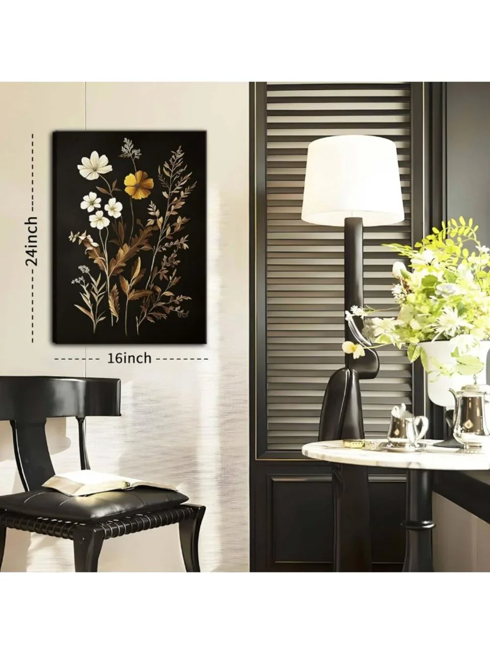 Set of 3 Vintage Black Floral Wall Art Prints - Dark Academia Botanical Decor